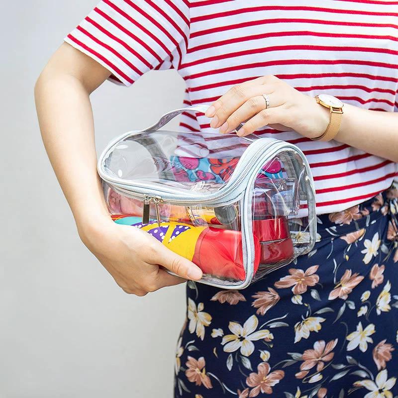 Transparent Waterproof Travel Cosmetic Bag Pvc Portable Large Capacity Makeup Zippered Storage Pouch Toiletry Bag