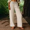 Damen Leinenhose mit elastischem Bund - Unifarbene Weitbeinige Hose, Atmungsaktive Lockere Hose