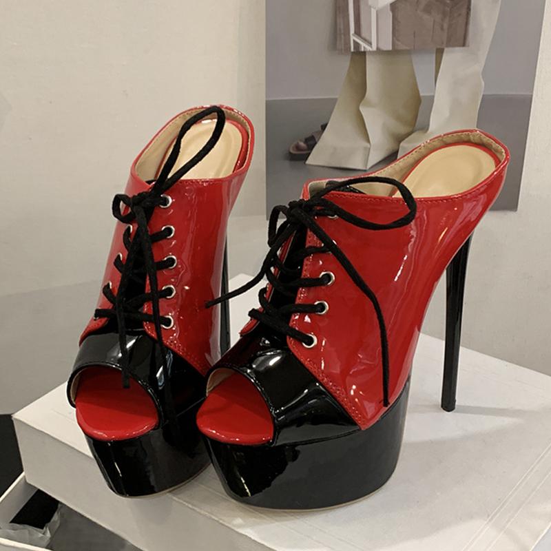 Fashion Liyke Summer 16CM Super High Heels Modern Slippers For Woman Lace Up Peep Toe Platform Sandals Women Banquet Party Shoes Pumps