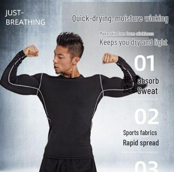 Herren Bunt Schnelltrocknend Kompressions-Tights Langarm Laufshirt - Atmungsaktive Elastische Basisschicht für Sport Fitness