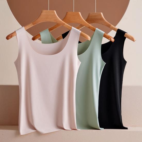 Dámské tílko z ledového hedvábí s kulatým výstřihem, bez rukávů, camisole top, základní letní top, ležérní cvičební trička