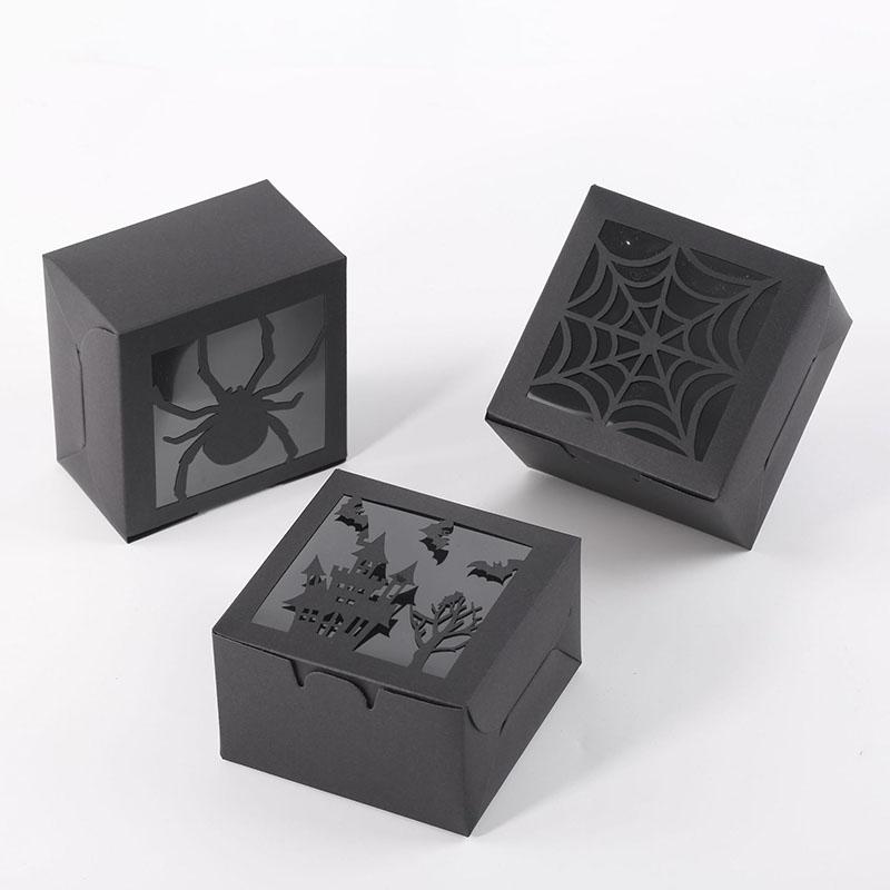 WTEMPO Foldable DIY Halloween Paper Gift Boxes Funny Clear Window Square Small Presents Packaging Boxes Party Decor Treat Boxes