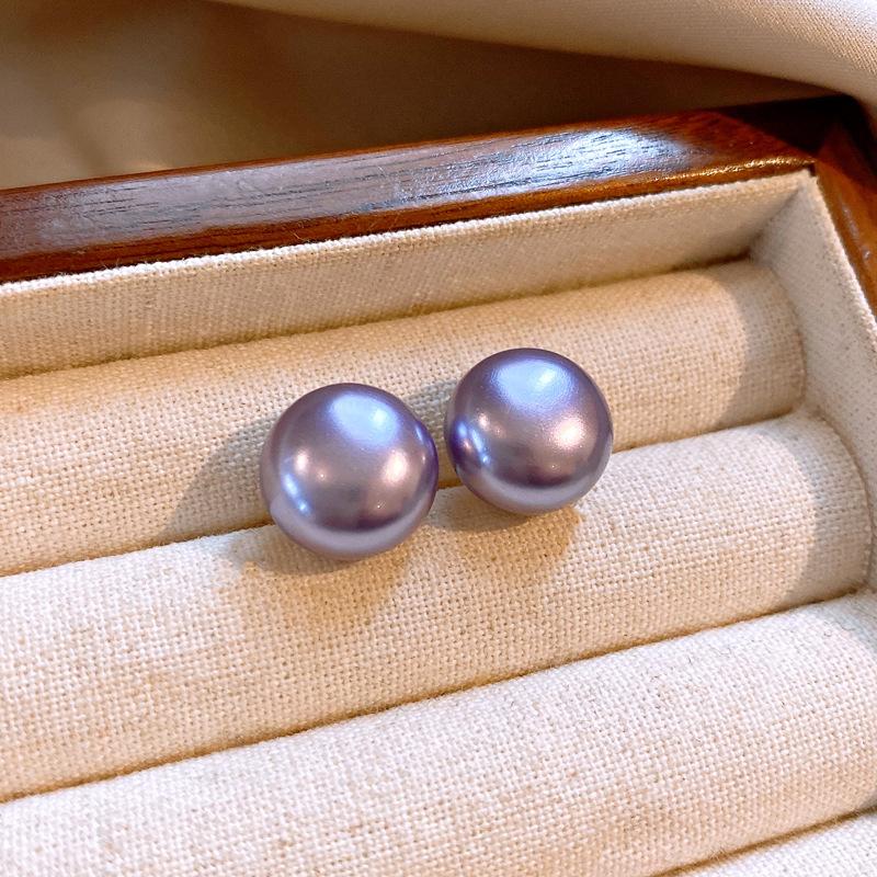 Super Flash Diamond Purple Flower Pearl Stud Earrings French Earrings