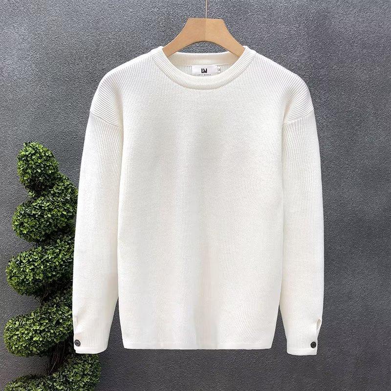 Mens Solid Color Round Neck Long Sleeve Knit Sweater Casual Loose Pullover