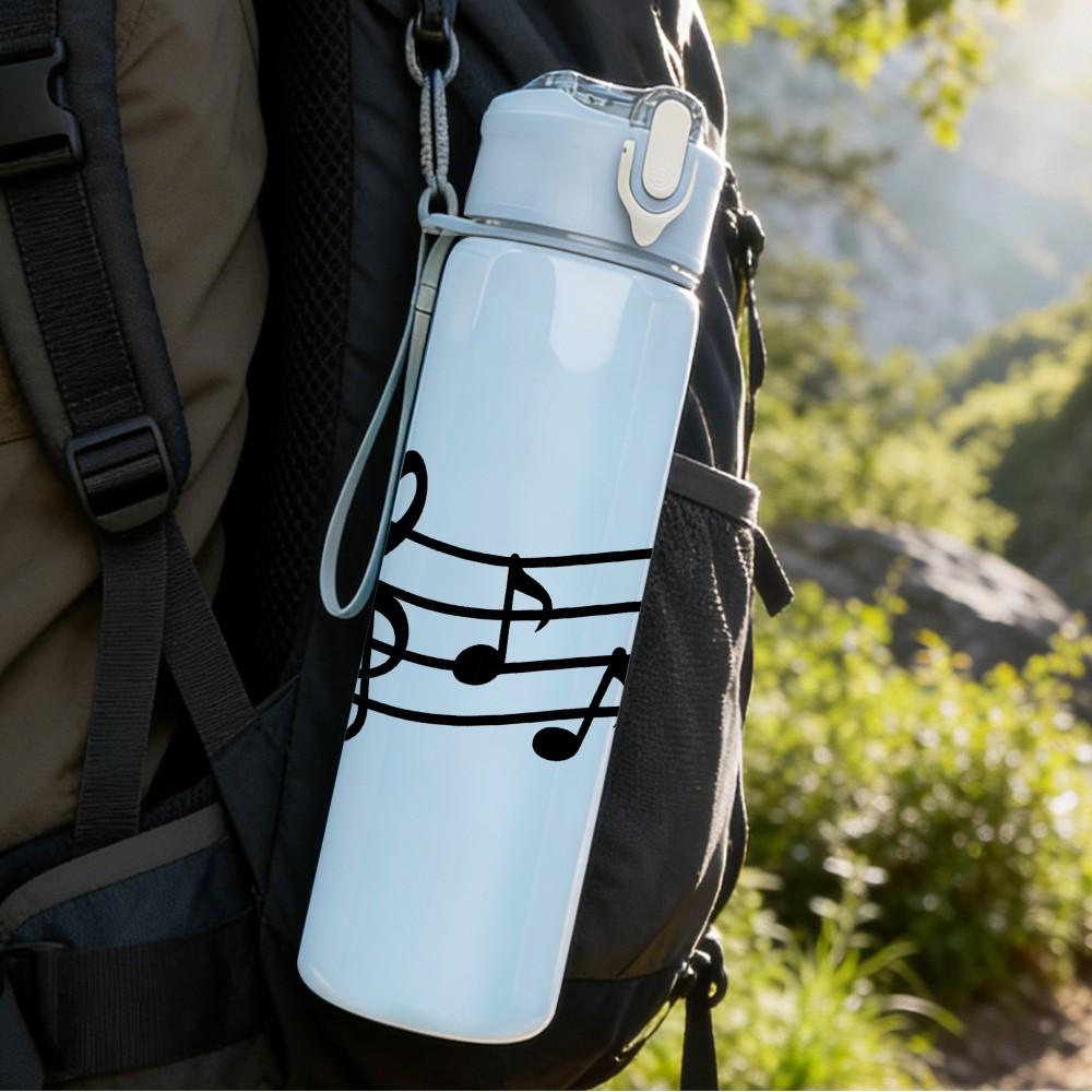 1PC Musical Notes Pattern 750ml Color Plastic Sports Water Bottle Leakproof Flip Straw Lid Suitable for Sports Office Home Use