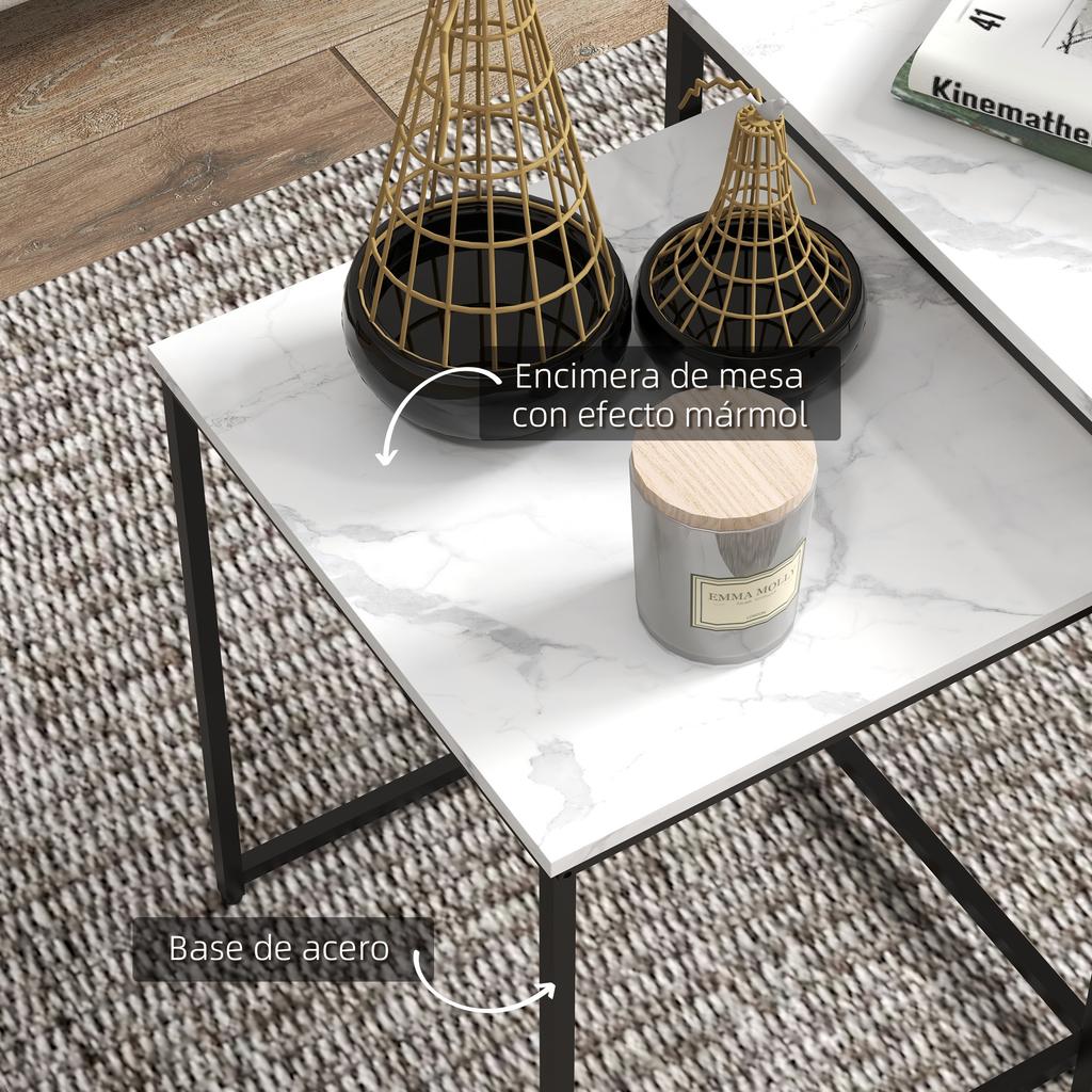 Nesting Side Tables, 3-Piece, Marble Effect, Steel Frame, White