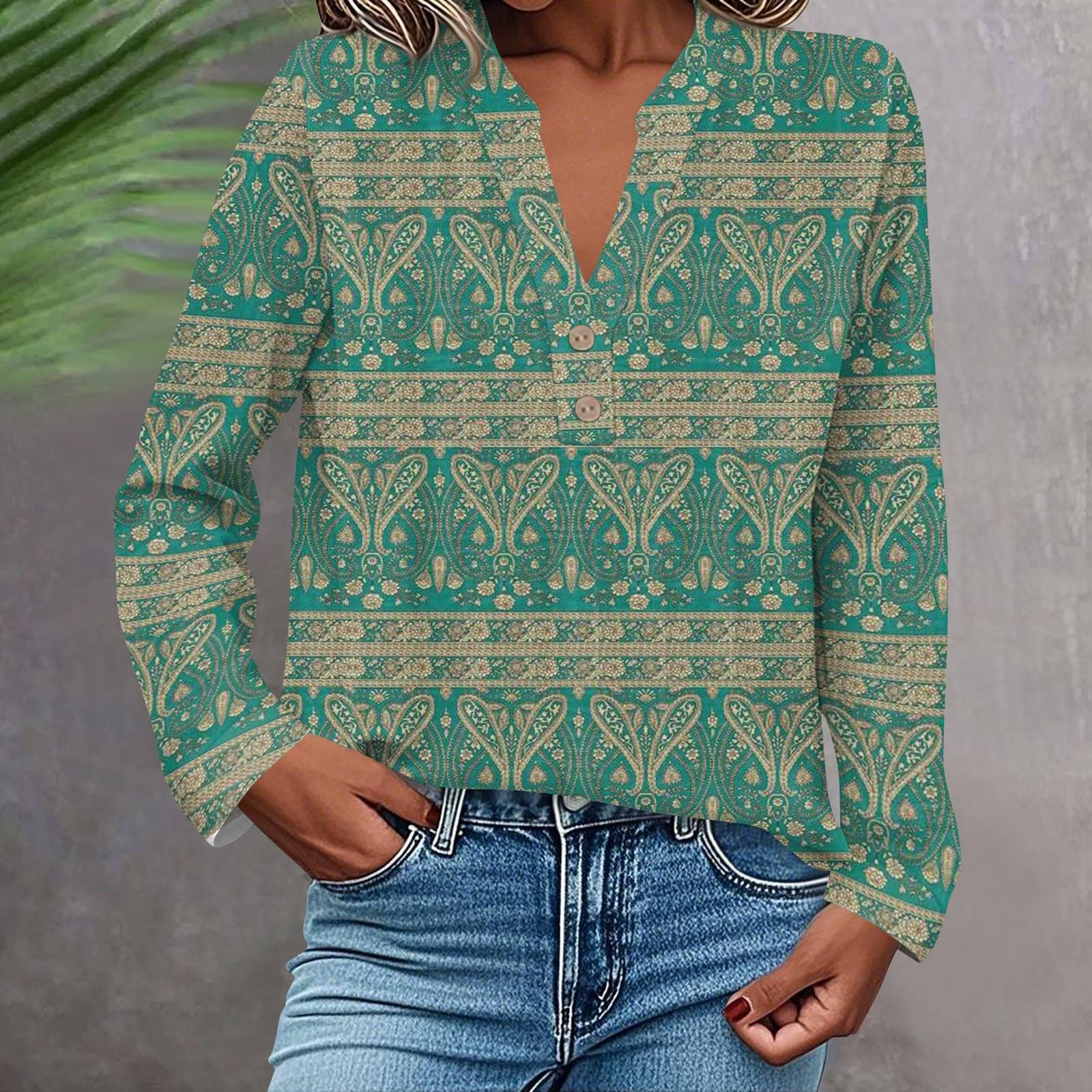 

Женская модная и повседневная рубашка с длинным рукавом, V-образным вырезом, на пуговицах, с принтом, блузка, топ S зелёный