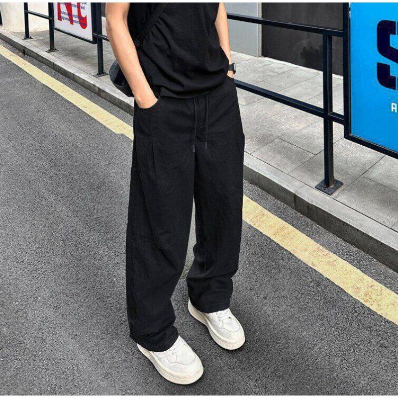 Black American scimitar pants men's thin ruffian handsome high-end casual overalls loose straight sports trousers