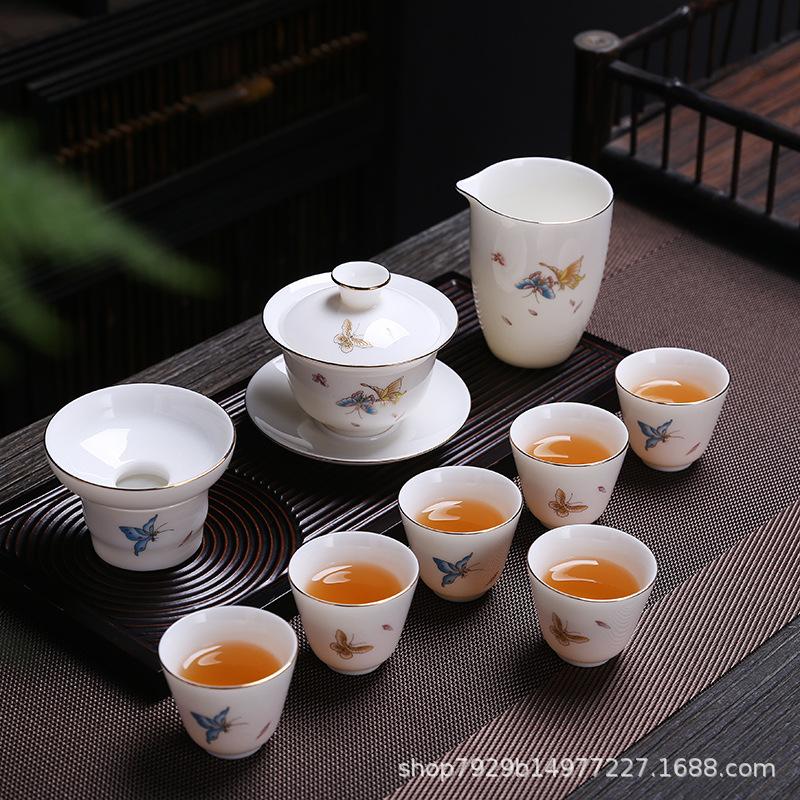 Dehua Yangzhi Jade White Porcelain Tea Set Kung Fu Tea Cup Business Event High-end Gift Box Set CustomizableLOGO