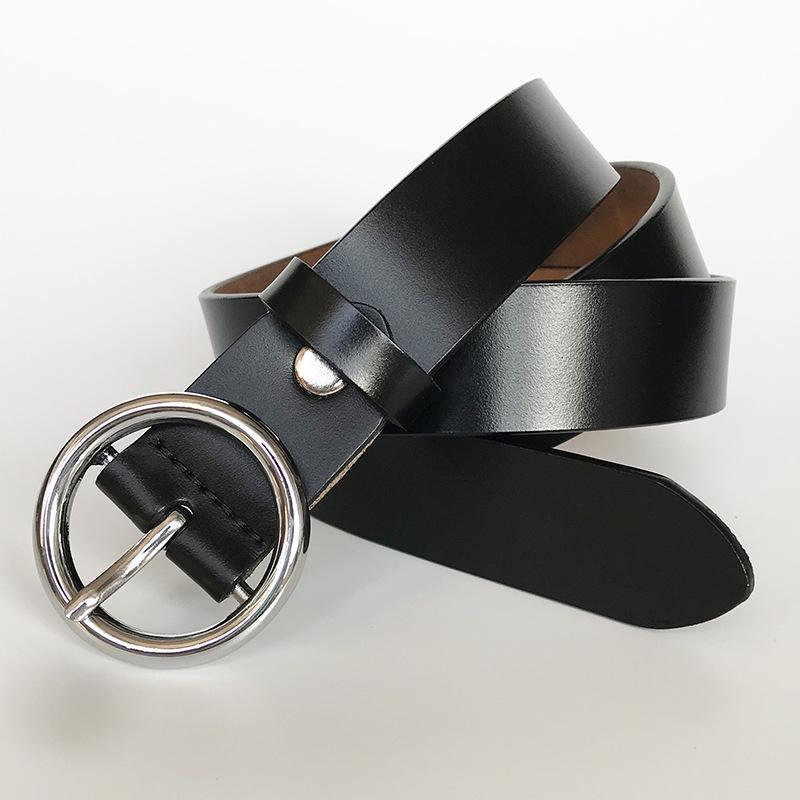 Round Buckle Women'S Cowhide Leather Belt Women'S Round Head Pin Buckle Decorative Thin Belt Belt Belt