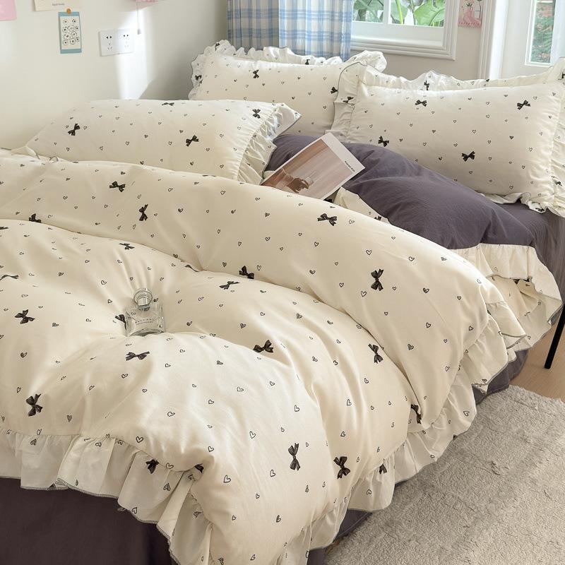 

Супер м який подвійний пряжа Стиль принцеси Набір з 4 предметів Мереживо Гуртожиток Набір з 3 предметів Простирадло Наволочка Наволочка на подушку 1.8m bed hat 4pc quilt 2*2.3