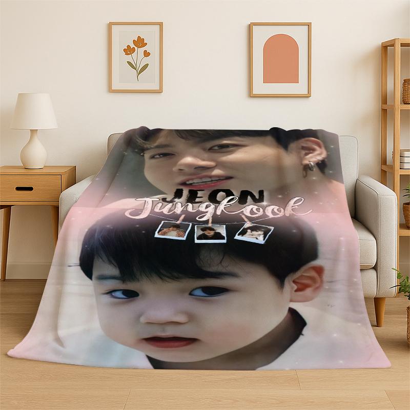 Kpop B-BTS Jeon Jung Kook JK Flannel Blanket Soft Warm Throw Blanket for Bedroom Living Room Bed Travel Camping Picnic Gift