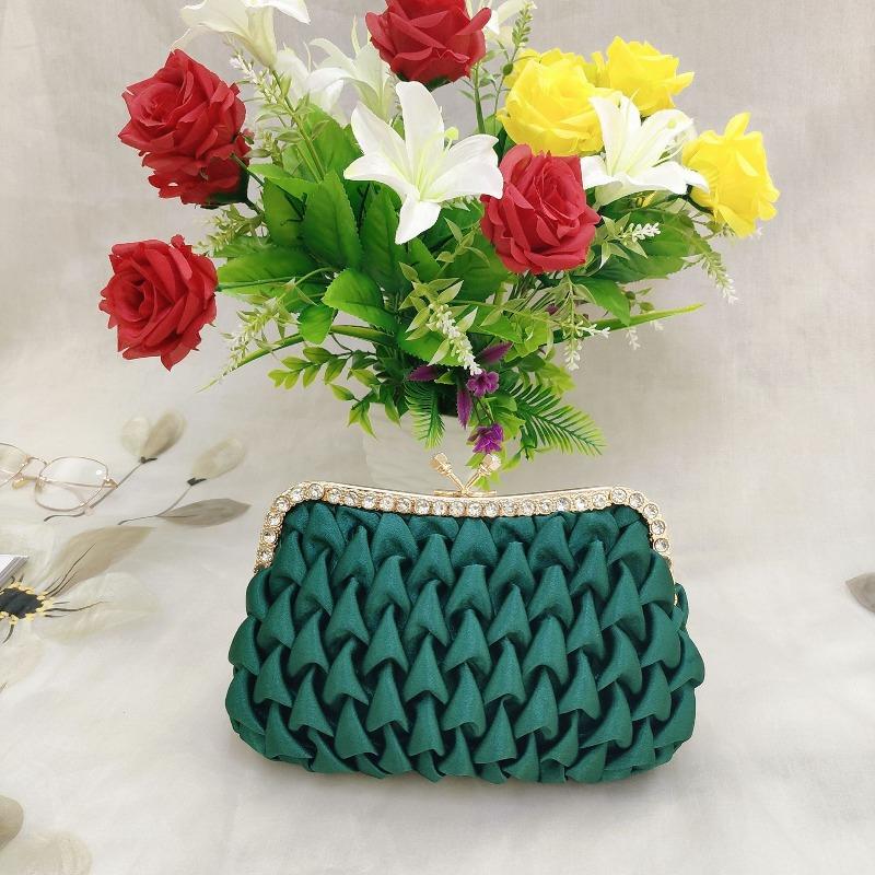 

New celebrity dinner bag temperament rhinestone satin banquet bag clutch bag bridesmaid clutch bag wedding зелений