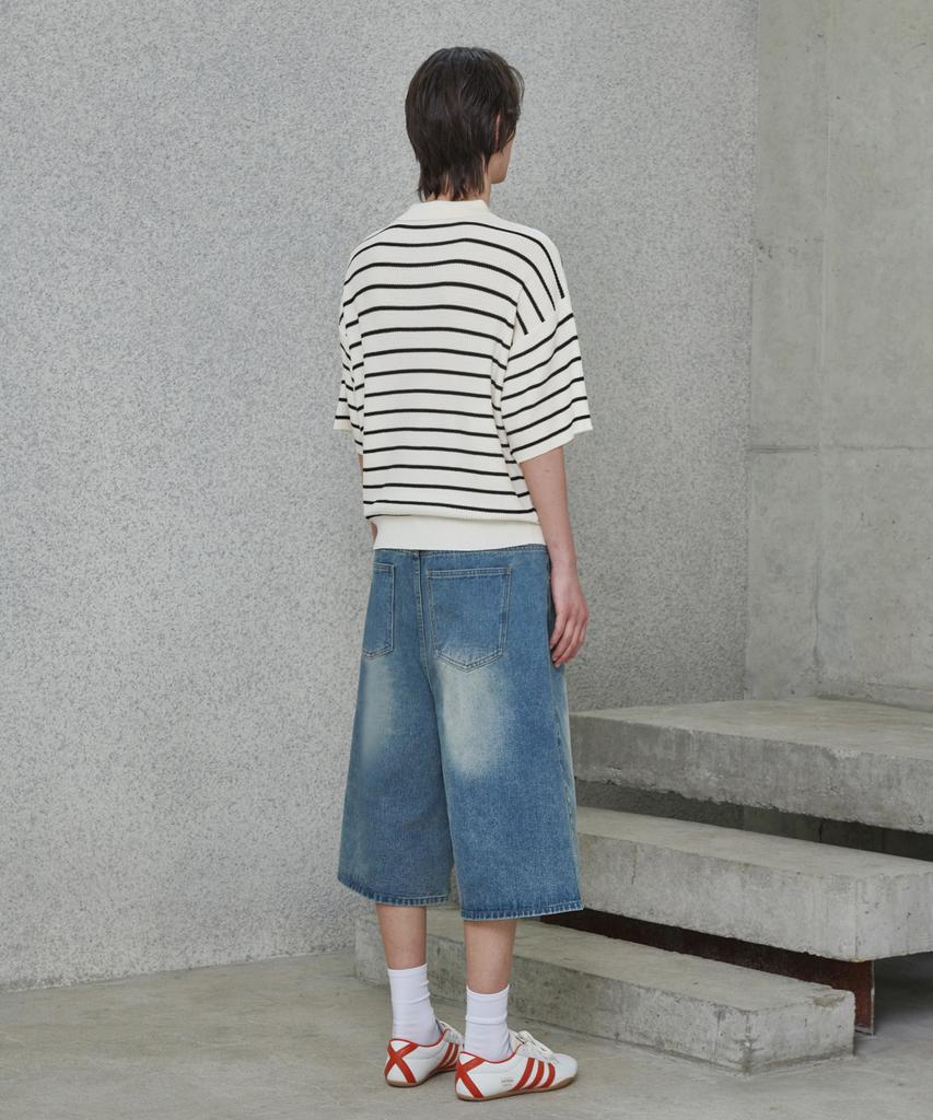 GLW Striped Collar Half Knit Ivory