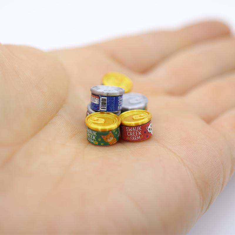 2Pcs Miniature Cat Food Toy 1/12 Dollhouse Simulation Cat Can Dolls House Accessories Home Decorations Pretend Play Toys