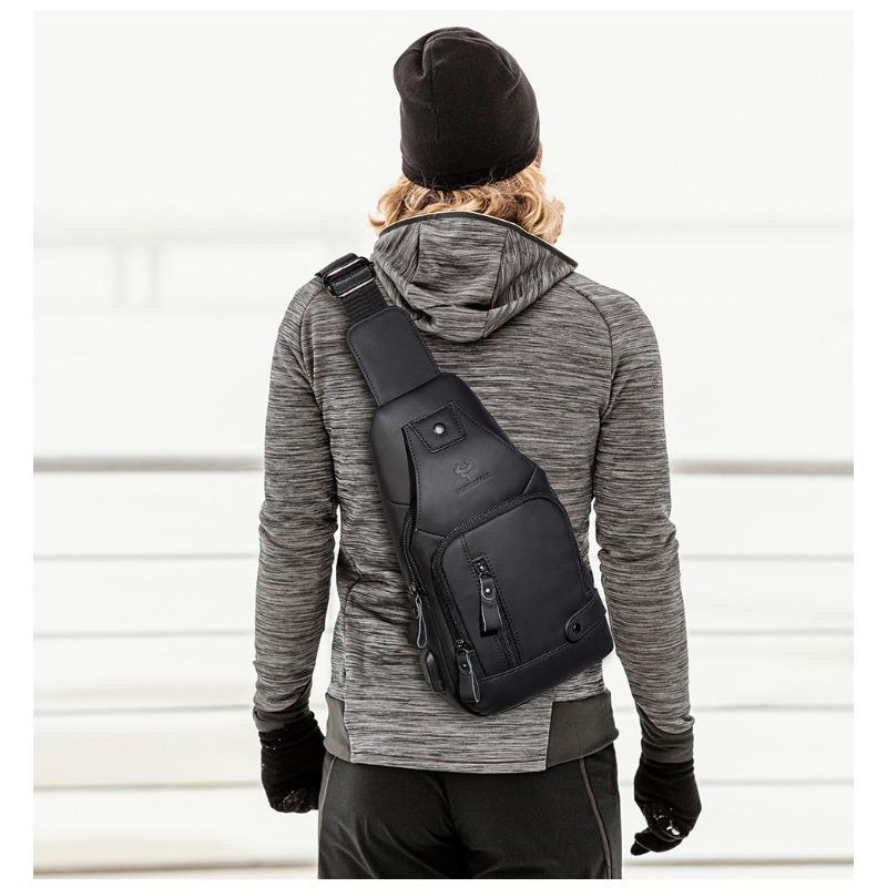 First Layer Cowhide Men's Soft Leather Chest Bag Leather Outdoor Flat Plate with Line Crossbody Bag Large Capacity Bag