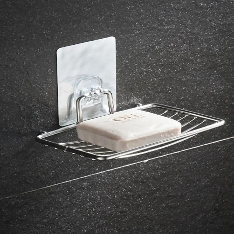 Stainless Steel Soap Rack Punch-free Nail-free Bathroom Single Layer Drain Wall Hanging Sucker Soap Box Light Luxury Shelf