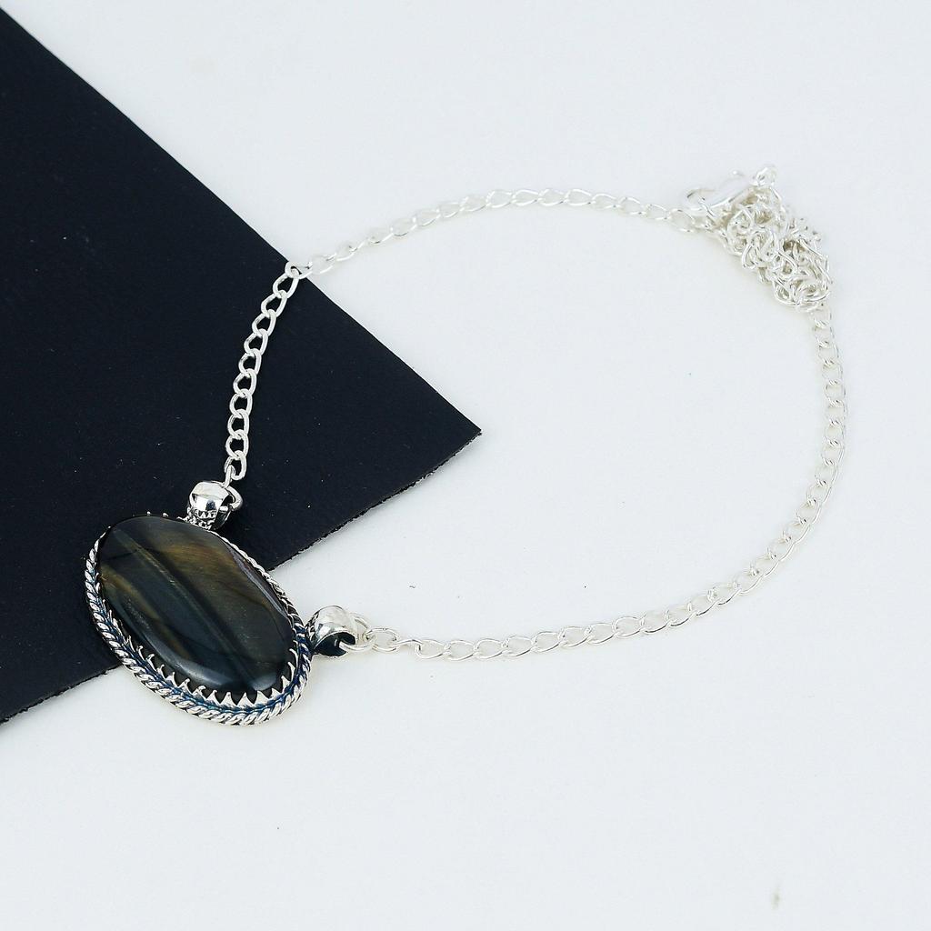 Tiger's Eye Gemstone Handmade 925 Sterling Silver Necklace Natural Tiger's Eye Handmade Jewelry Necklace For Women Necklace For Her