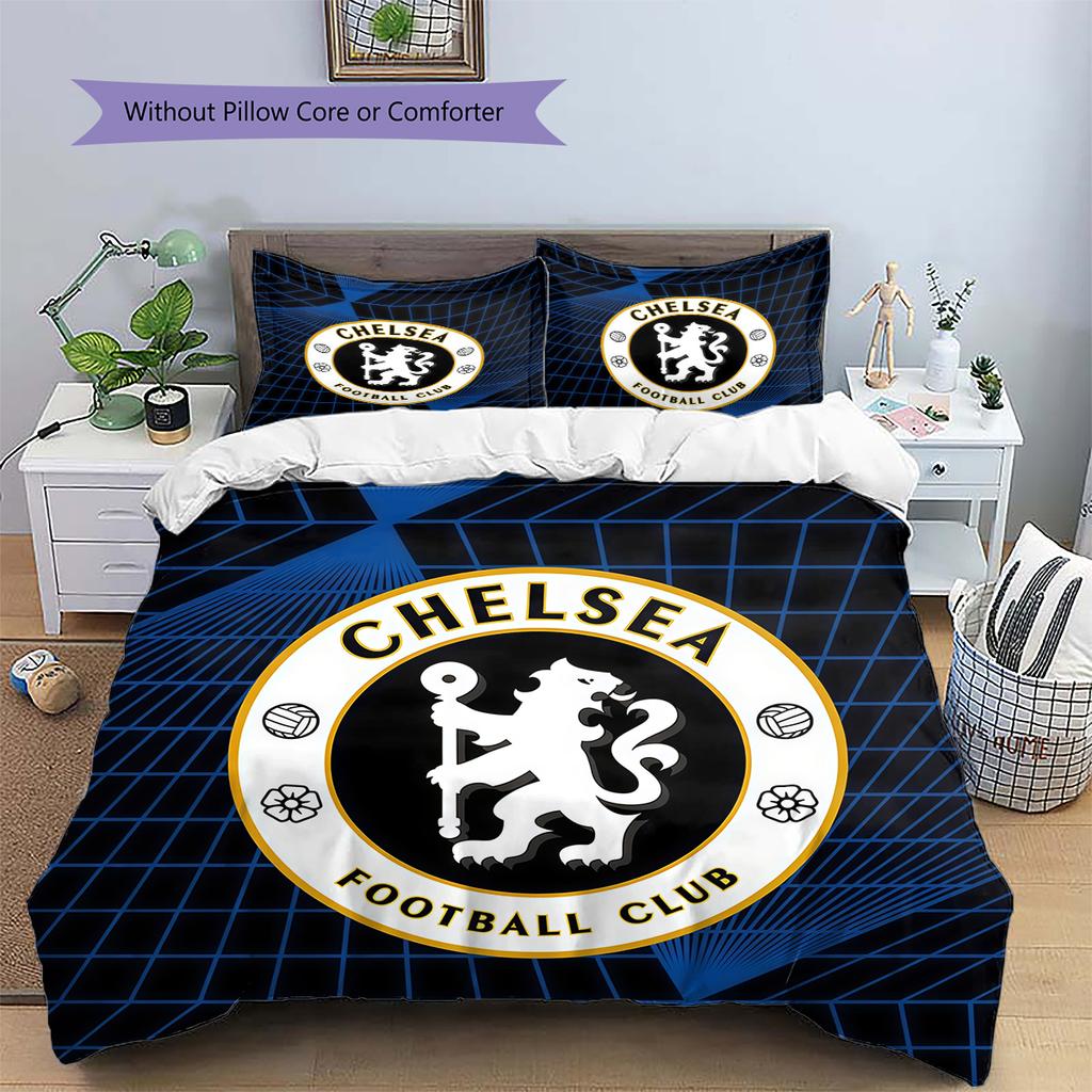 Chelsea FC Pattern Bedding Home Decoration Birthday Gift (1 * Duvet Cover + 2 * Pillowcase, Without Core)