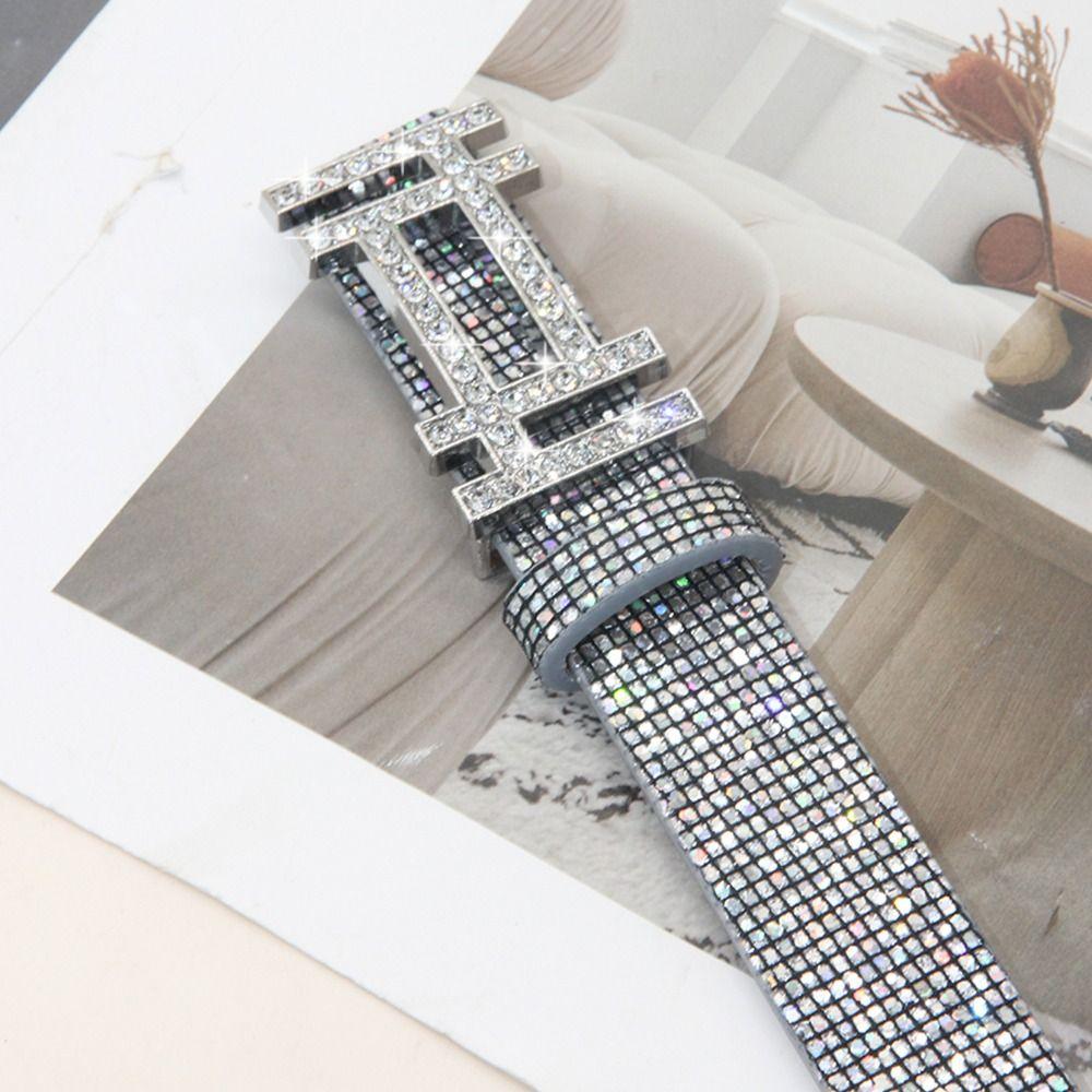 Glitter PU Leather Belt Bling Bling Trendy Waistband Vintage Waist Strap  Women