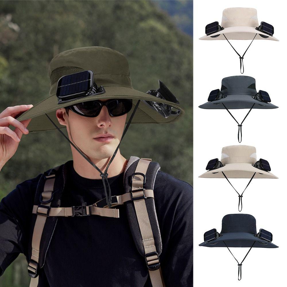 Casual Anti UV Solar Fan Hat Solar Charging Wide Brim Sun Visor Cap with 2 Fan Breathable Fisherman Hat for Men