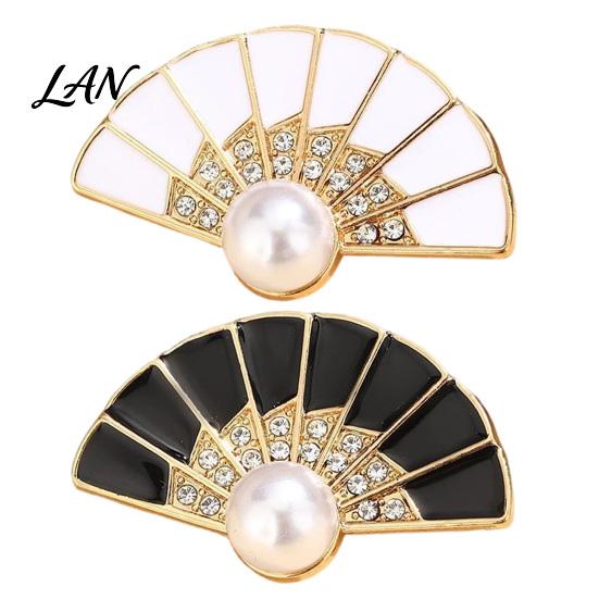 Decorative Fan Accessory Faux Pearl Rhinestone Brooch, Women Girls Chinese Lapel Anti-tarnish Brooch Pin, Badge Jewelry for Clothes Bag Hat Scarf Suit