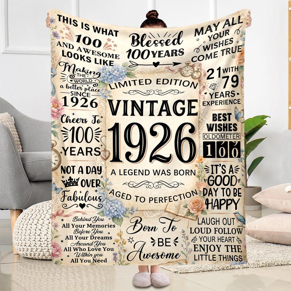 Happy 100th Birthday Quotes Blanket Durable Comfort Great for Livingroom Seaside Sofa Four Seasons Universal Warmthful Decor
