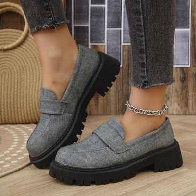 Retro Thick-soled One-pedal Women's New Small Leather Shoes Round Head Square Heel Single Shoes Large Size Women's Shoes