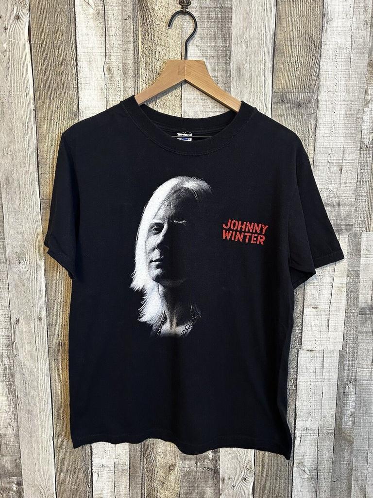 Johnny Winter Black Cotton All size S-5XL Unisex Shirt retro HS16
