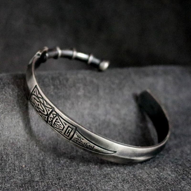 Mens Vintage Oxidized Tone Cuff Bracelet With Sword Motif Ethnic Retro Style