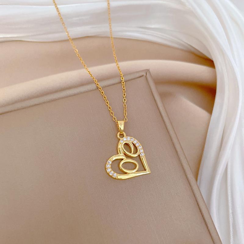 Leere Liebe Luxus Temperament Wunderschöne Voll-Diamant-Halskette für Damen Vielseitige Schlüsselbein-Kette Titanstahl-Kette