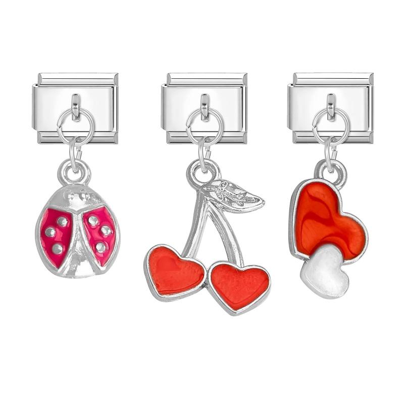 3Pcs/Set Brilliant Butterfly Moon Cherry Flowers Pendant Italian Charm Links Fit 9mm Stainless Steel Bracelet DIY Making Gift