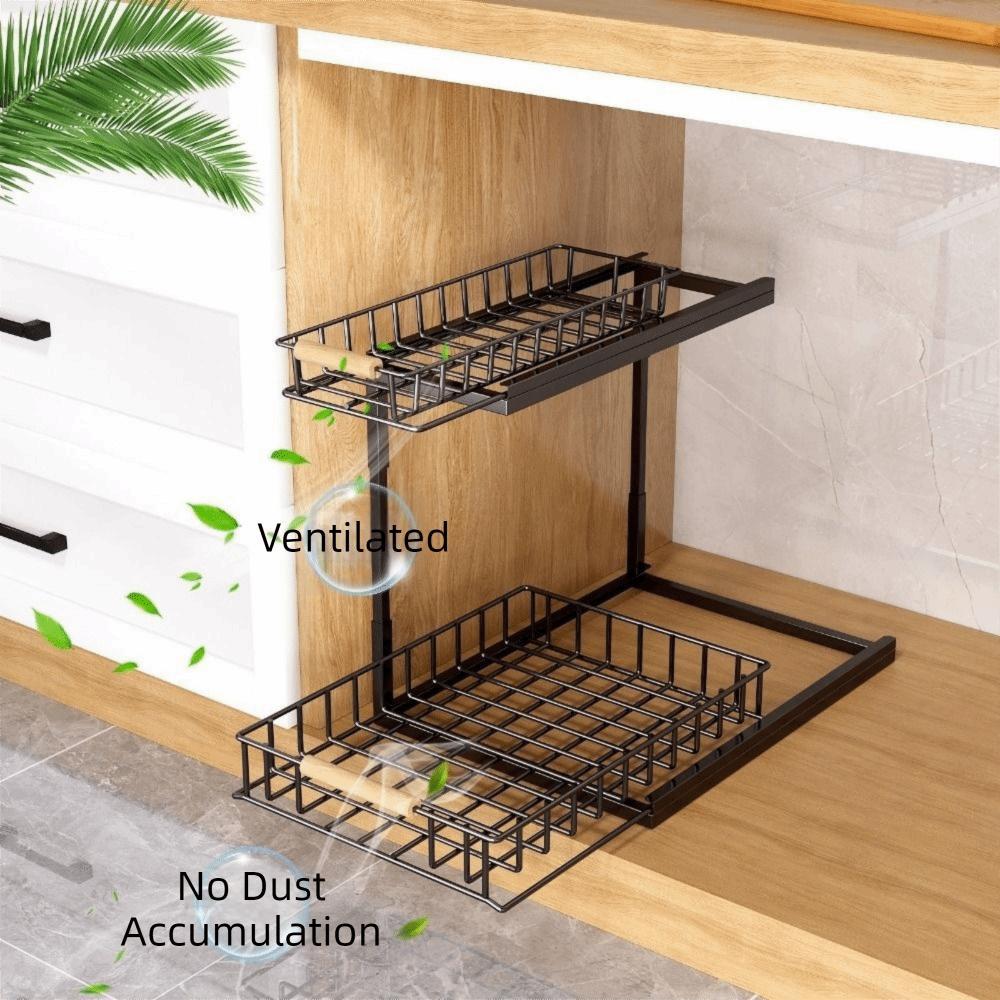 Large Capacity 2-Tier Under Sink Organizer Carbon Steel Slide Out Cabinet Storage Shelf  Bathroom