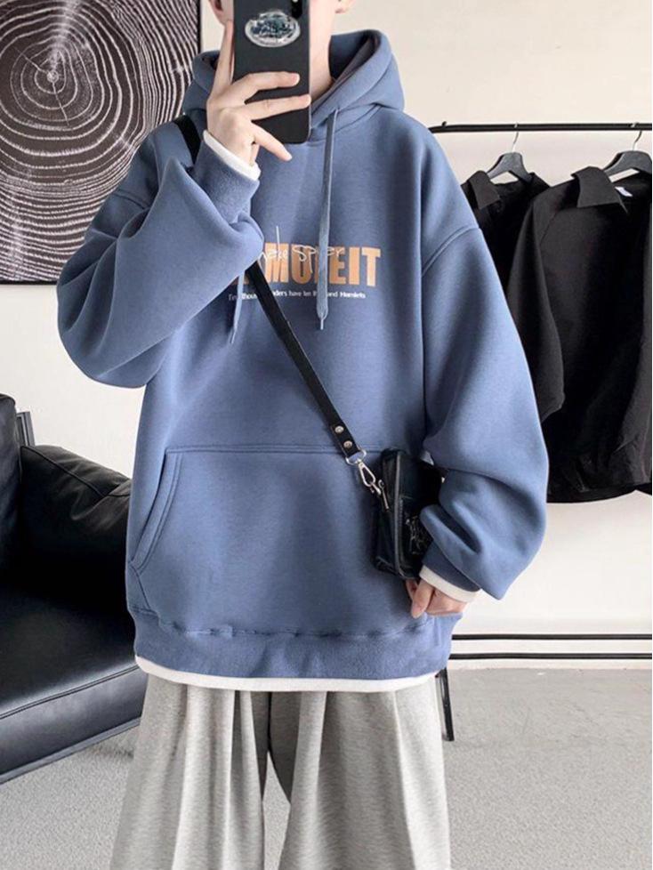 Herren Trendy Locker Geschnittener Hoodie – Frühling/Herbst Hong Kong Stil Pullover mit Samtfutter