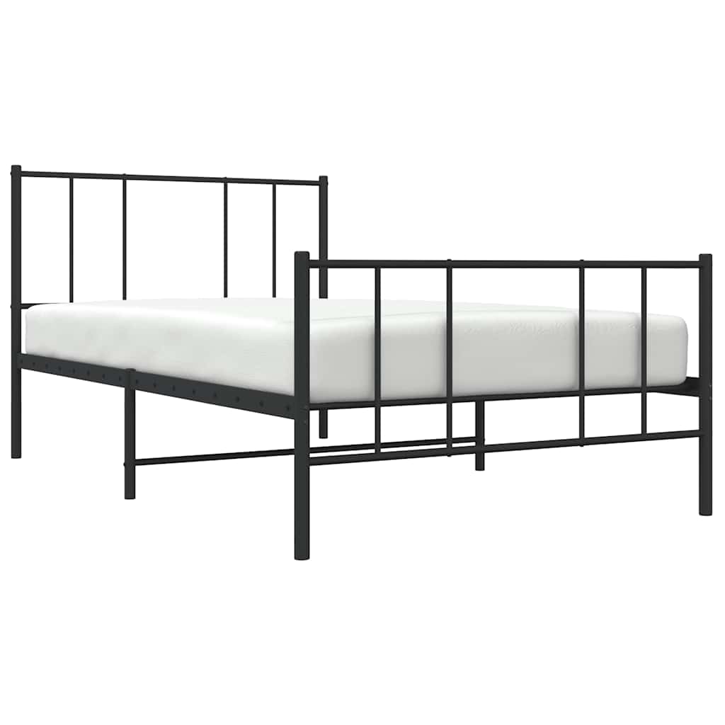 Metal Bed Frame with Headboard and Footboard Black 90 x 190 cm