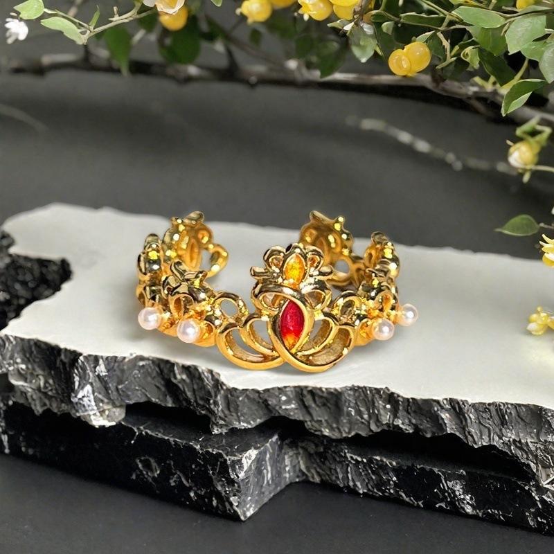 Red Zircon Enamel Dripping Open Ring Fashion Light Luxury High Sense Court Style Rhombus Personality Ring