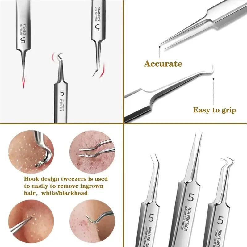 Ultra-fine Cell Pimples Blackhead Clip Tweezers Beauty Salon Remover Acne Needle Blackhead Deep Cleaner Clip Face Skin Care