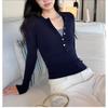 Apricot Henley Long Sleeve T-shirt Women's Slim Fit Bottoming Shirt Autumn New Early Autumn T-shirt