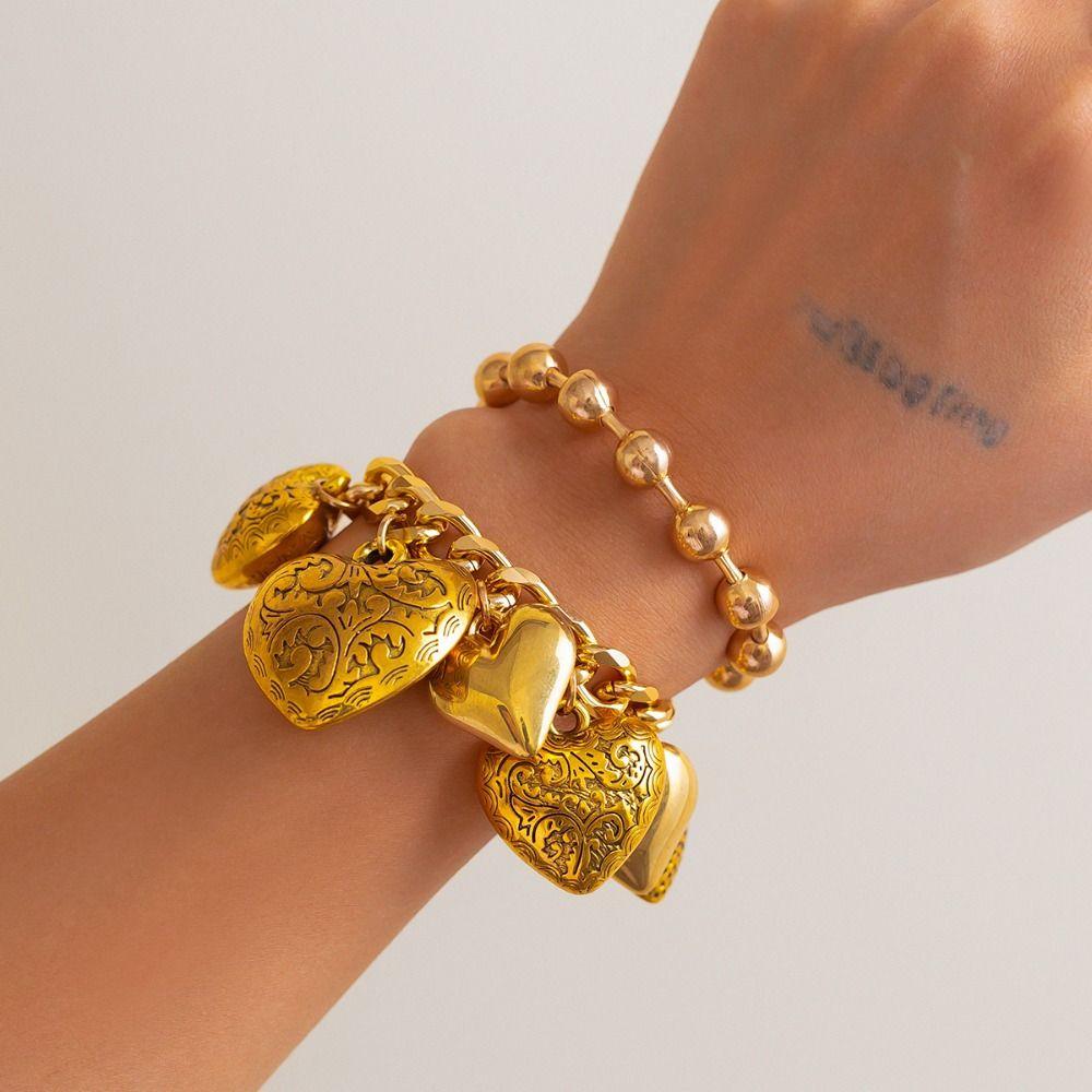 Gold Silver Metal Heart Bracelet Elegant Vintage Jewelry Temperament Heart Pendant Necklace  Daily