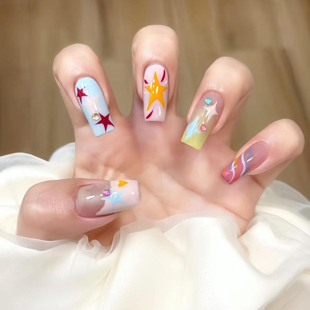 Cat Eye Polka Dot Detachable Nails with Bow Patches - Cute Handmade Nail Art for New Year