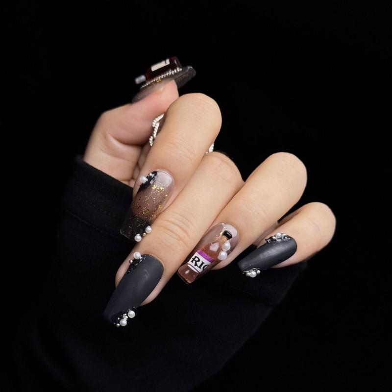 Winter Floral Cat Eye Nail Art Set Handmade Wearable Women Holiday Party Elegant Style