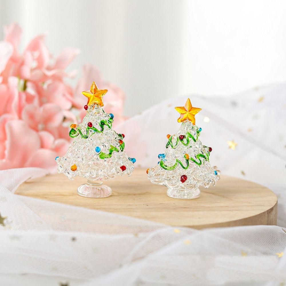 Mini Crystals Christmas Tree Figurine Statue Crystals Ornaments  Home Decor