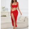JPNTKY Women's Fashion Summer Spring Solid Color Print U-Neck Sleeveless Casual Dresses