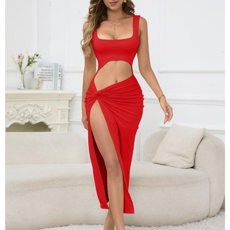 JPNTKY Women's Fashion Summer Spring Solid Color Print U-Neck Sleeveless Casual Dresses