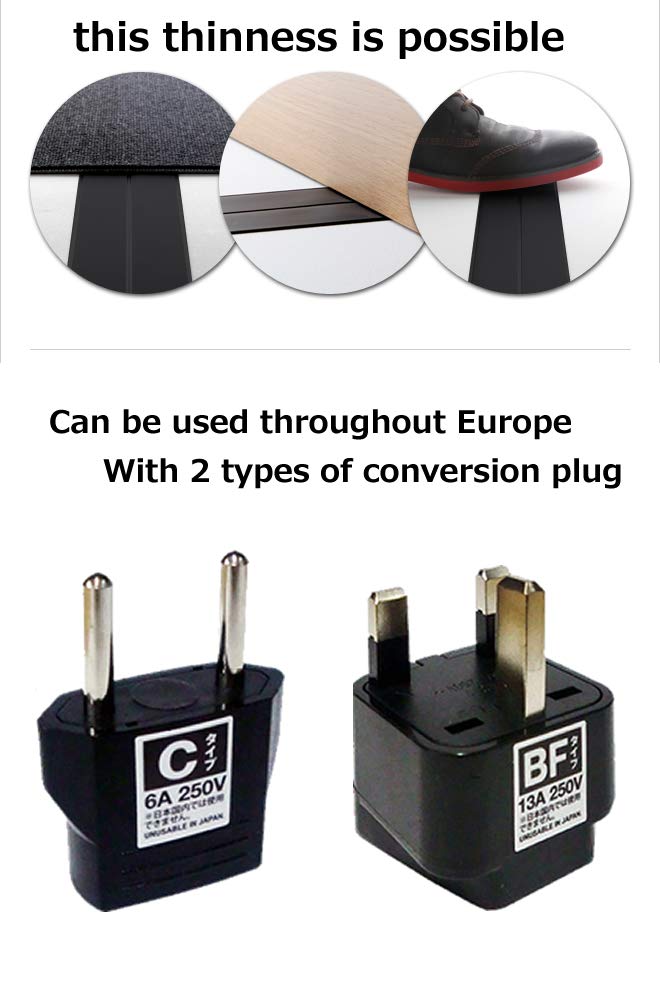 The world's thinnest 0.9mm flat cord extension cord (3m, black)