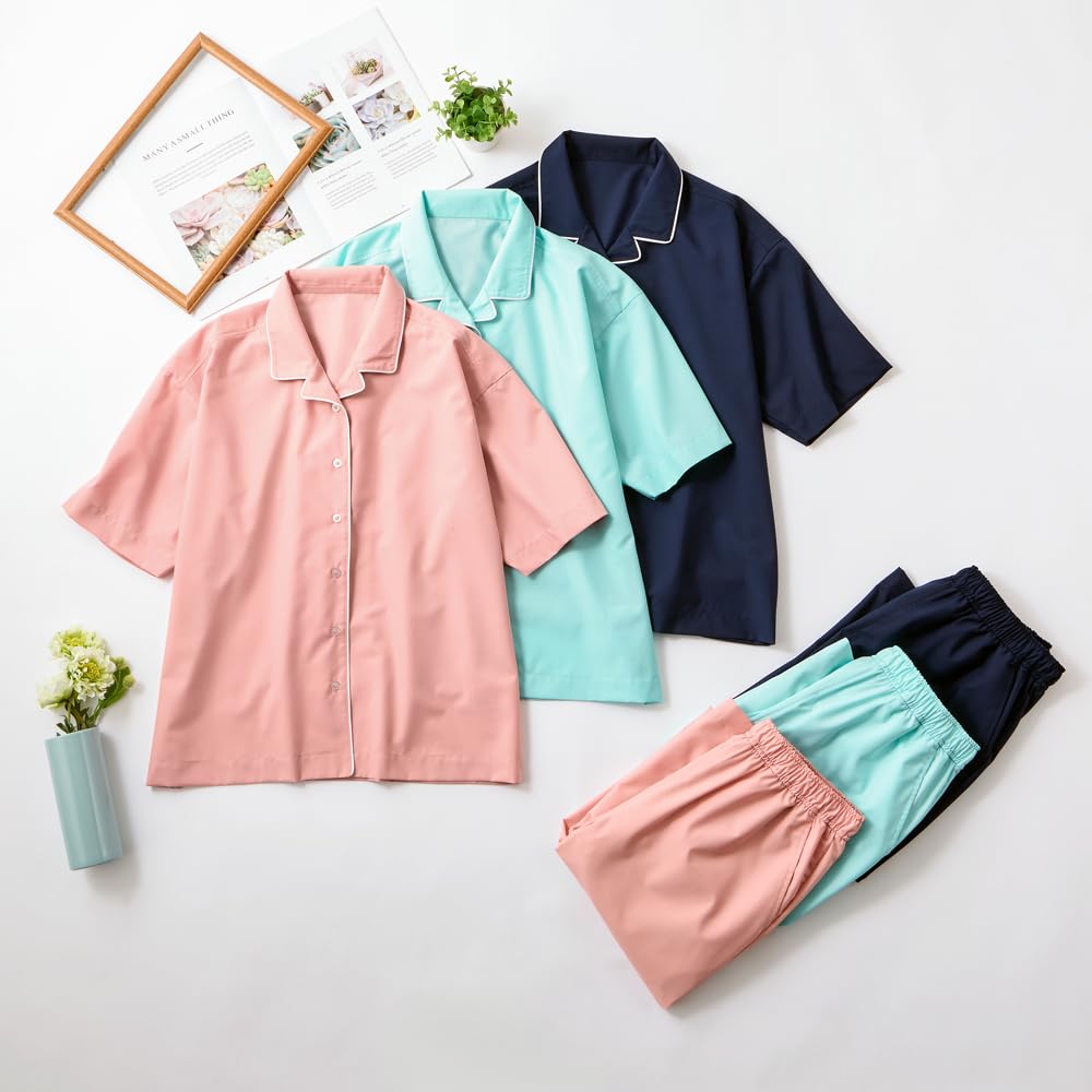 Gunze TZX696 Tuche Short Sleeve and Long Pants Navy Women's Pajamas,