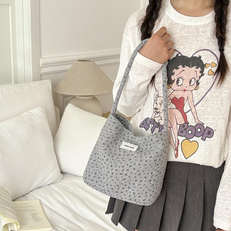 Women Floral Dot Canvas Tote Bag Mini Shoulder Handbag Casual Daily Purse