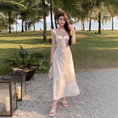 White Suspender Dress Female Summer New Gentle Backless Seaside Vacation Fairy Long Dress Temperament Super Fairy