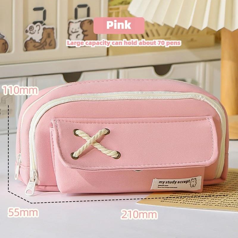 Button Cotton Rope Pencil Case Large Capacity Kids Storage Bag Student Stationery Box Girl Storage Pencil Case