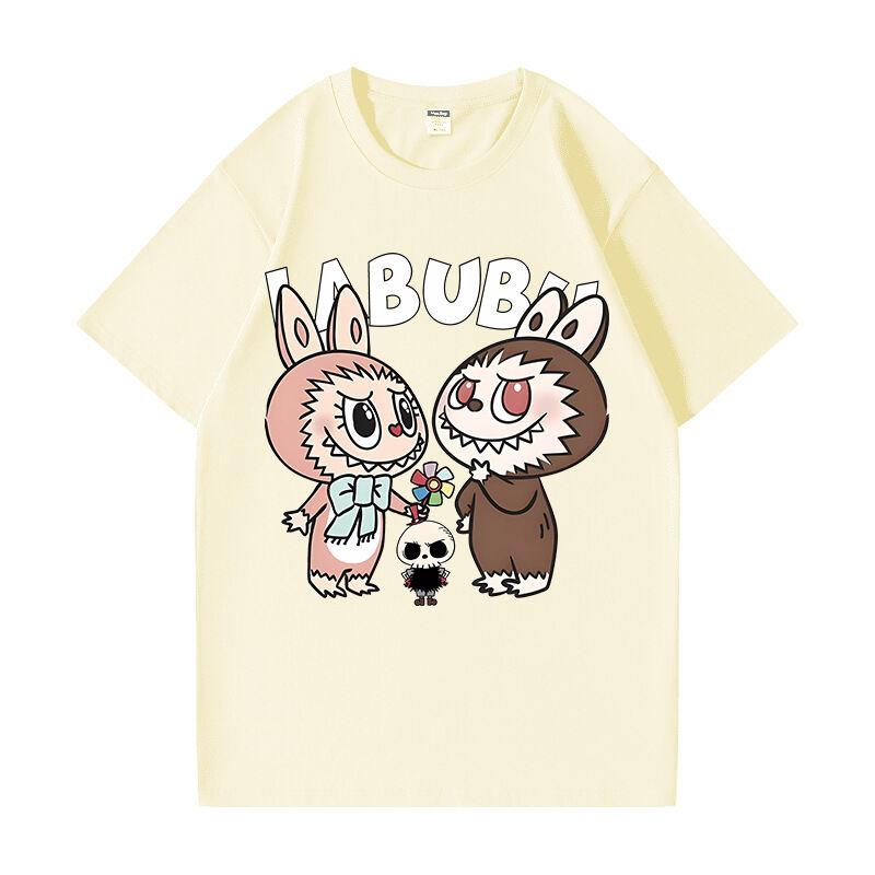 Beige T-shirt summer Labubu clothes printed short-sleeved cartoon top